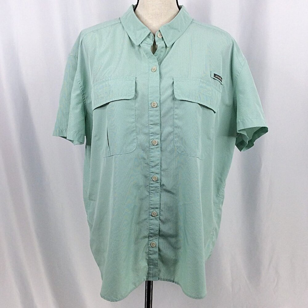 Eddie Bauer Women's Travex Top Size‎ 2XL Green Short Sleeve Button Down
